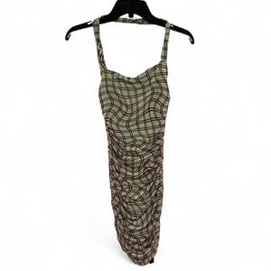 Anthropologie Green and Brown/Burgundy Plaid Mini Dress